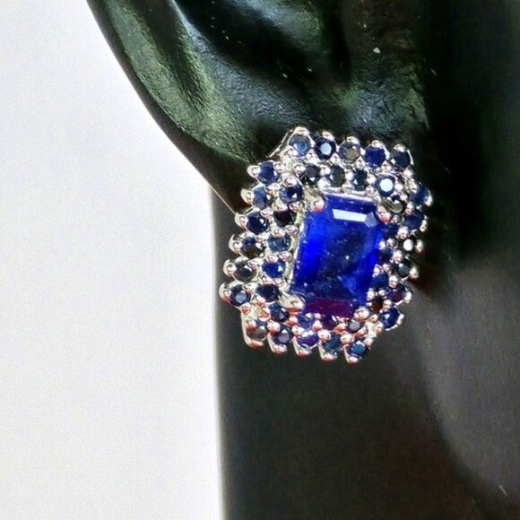 Natural Sapphire set 925 Sterling Silver Earrings Pendant Ring 7.25 - Picture 2 of 8